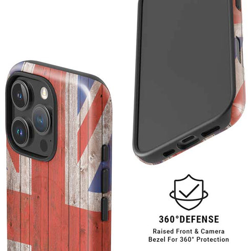 United Kingdom Flag Dark Wood iPhone 16 Pro Magsafe Impact Case